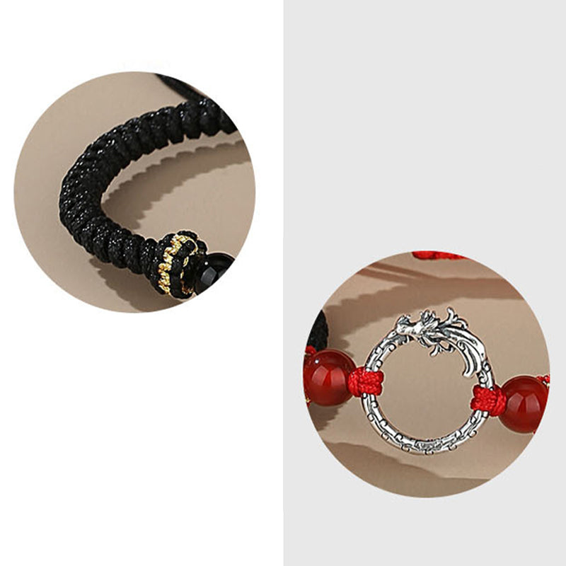 Bracelet de couple porte-bonheur en argent sterling 925 fait main avec Buddha Stones Année du Dragon Phénix Boucle de paix