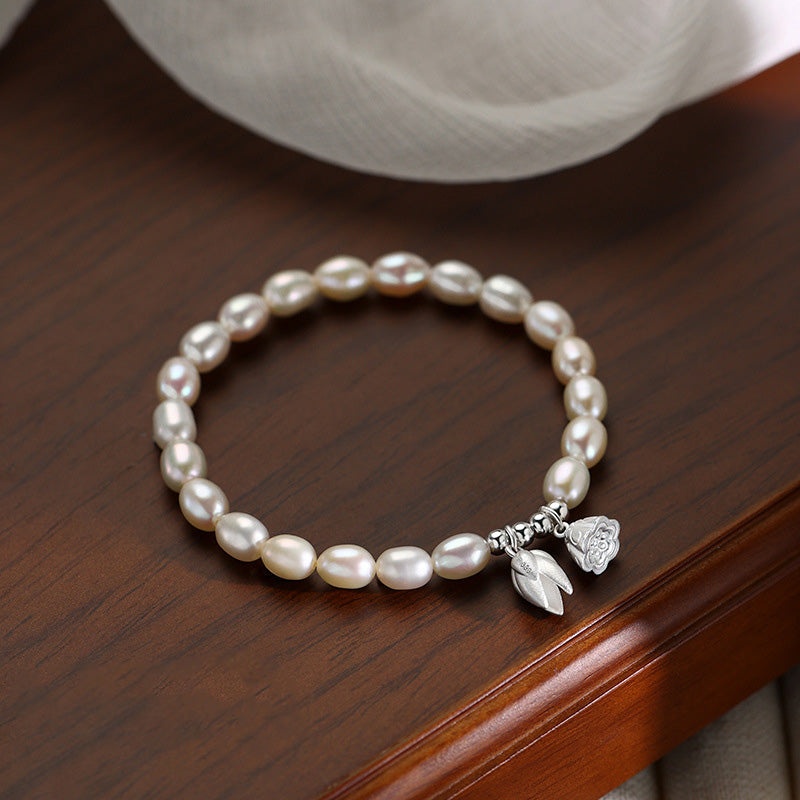 Bracelet de guérison en perles naturelles en argent sterling 999 avec fleur de lotus et Buddha Stones