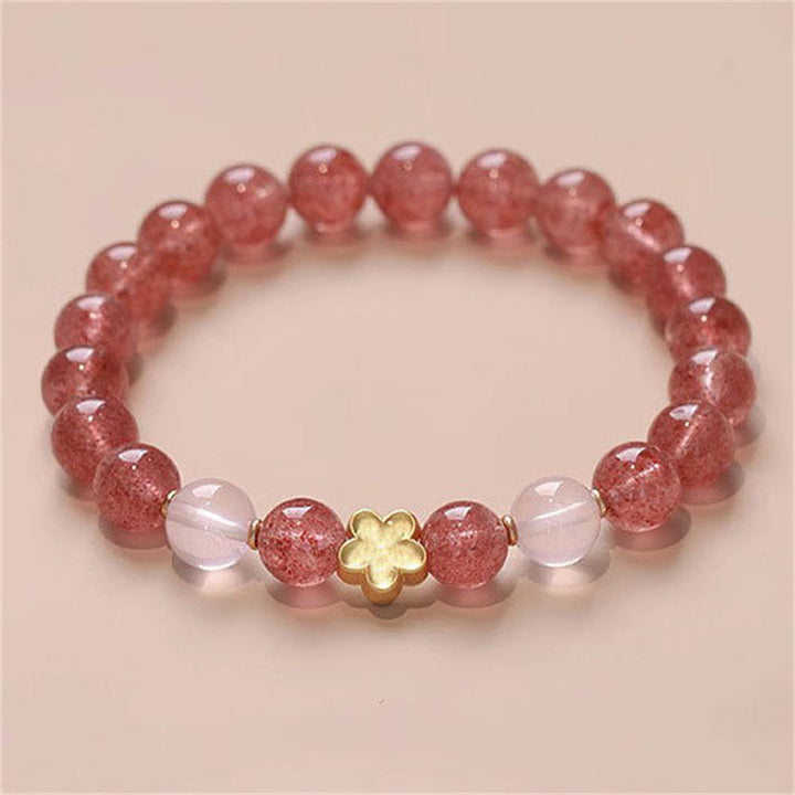 Bracelet de guérison et d'attraction de la fortune en quartz Buddha Stones naturel et fleur de pêcher PiXiu