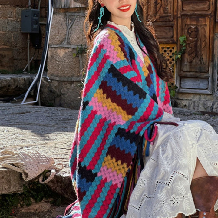 Châle tibétain en Buddha Stones , couleur bonbon, motif tressé, écharpe d'hiver confortable en tricot pour voyage