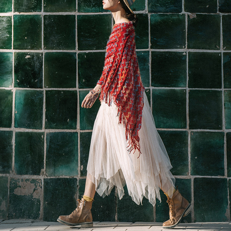 Châle rayé coloré tibétain avec Buddha Stones et pompons, pull d'hiver confortable pour voyage