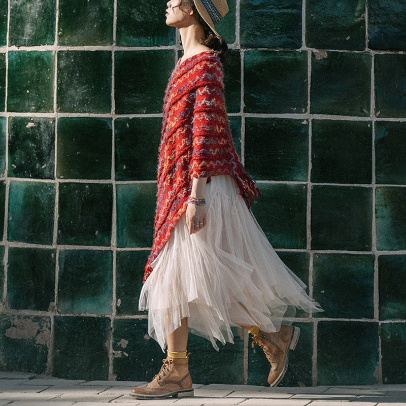 Châle rayé coloré tibétain avec Buddha Stones et pompons, pull d'hiver confortable pour voyage
