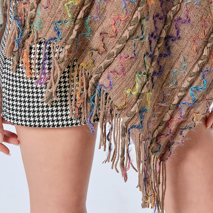 Châle rayé coloré tibétain avec Buddha Stones et pompons, pull d'hiver confortable pour voyage