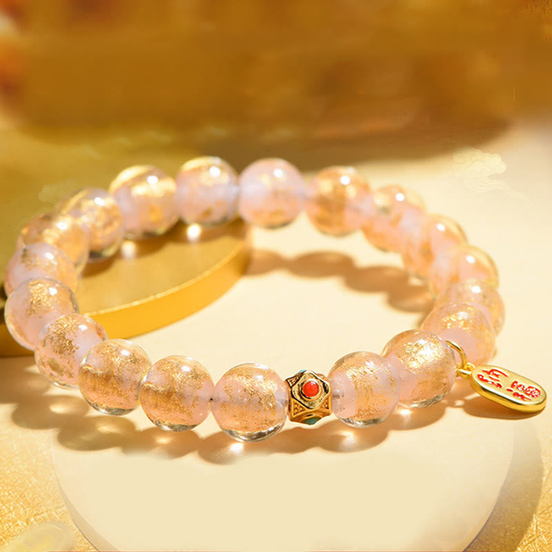 Bracelet porte-bonheur en perles de verre Liuli avec encens tibétain en Buddha Stones et personnage Fu