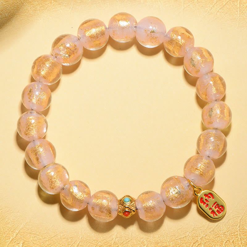 Bracelet porte-bonheur en perles de verre Liuli avec encens tibétain en Buddha Stones et personnage Fu