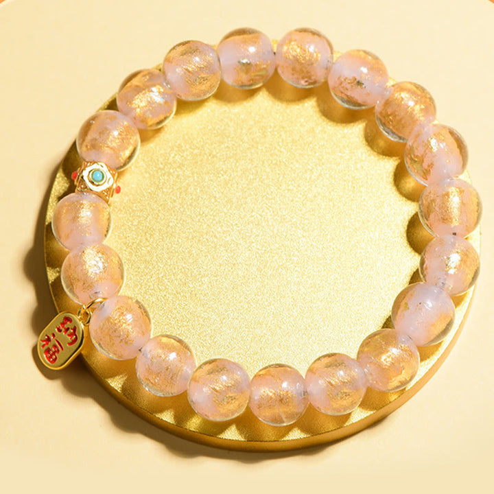 Bracelet porte-bonheur en perles de verre Liuli avec encens tibétain en Buddha Stones et personnage Fu