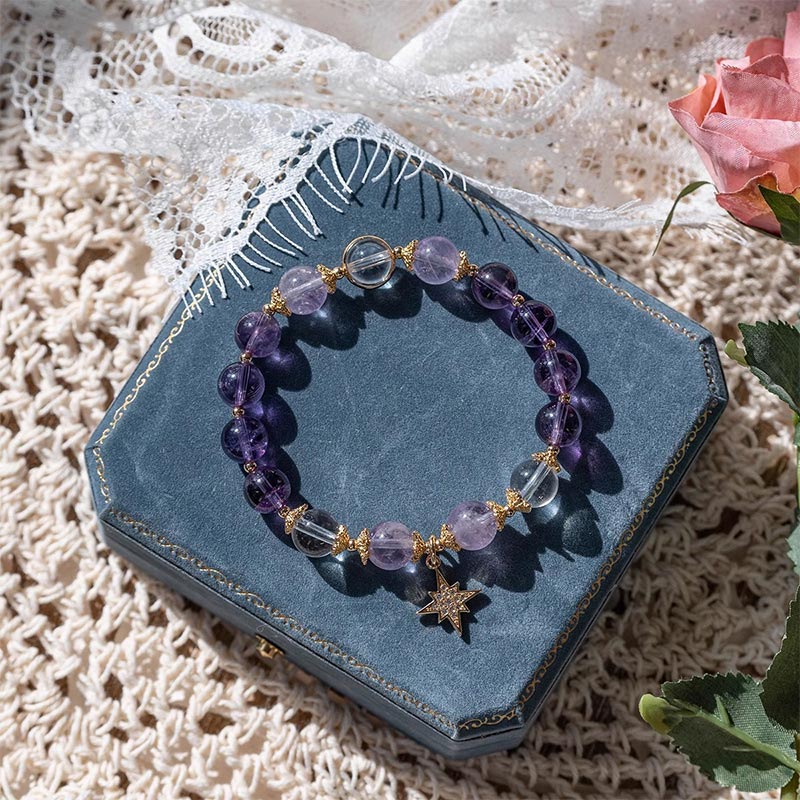 Bracelet à breloques en forme d'étoile de guérison de la paix intérieure en améthyste naturelle de Buddha Stones