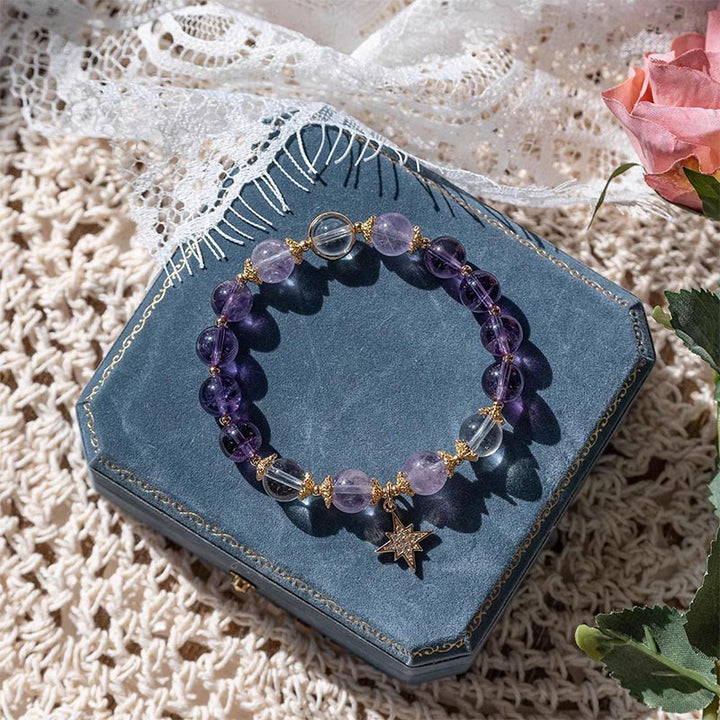 Bracelet à breloques en forme d'étoile de guérison de la paix intérieure en améthyste naturelle de Buddha Stones