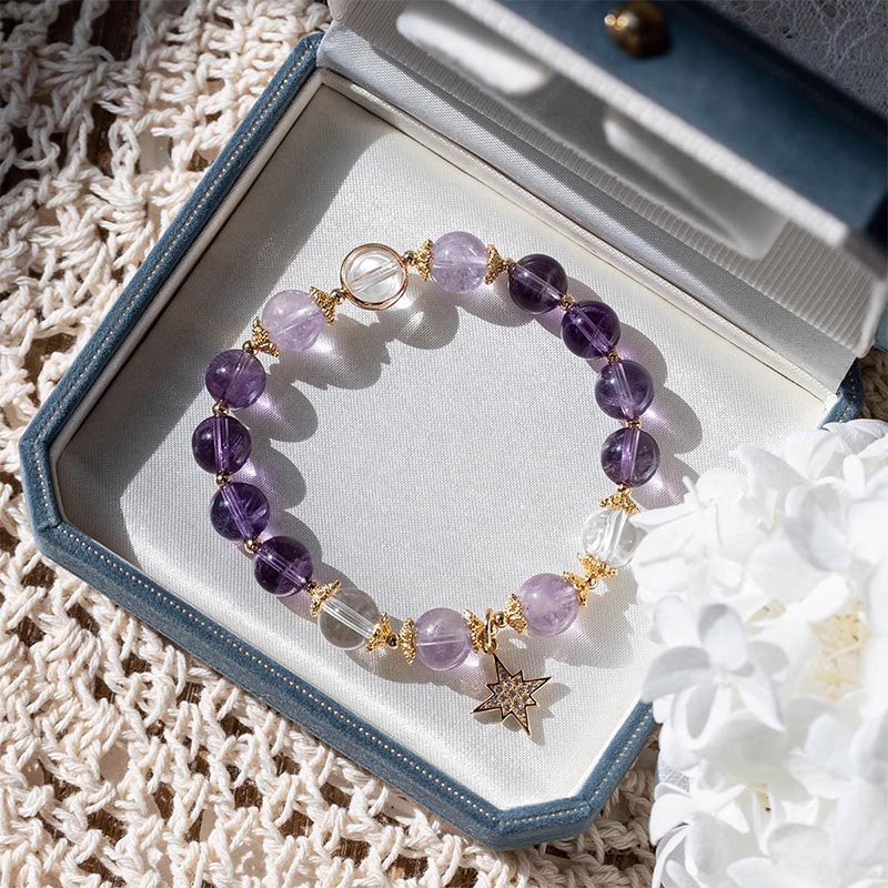 Bracelet à breloques en forme d'étoile de guérison de la paix intérieure en améthyste naturelle de Buddha Stones