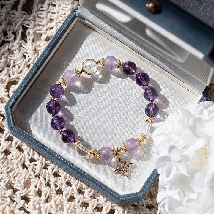Bracelet à breloques en forme d'étoile de guérison de la paix intérieure en améthyste naturelle de Buddha Stones