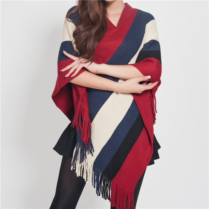 Châle à rayures colorées tibétaines avec Buddha Stones , pull à pompons, écharpe de voyage confortable pour l'hiver