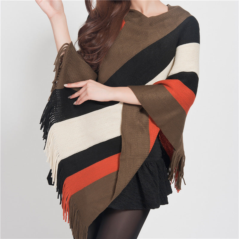 Châle à rayures colorées tibétaines avec Buddha Stones , pull à pompons, écharpe de voyage confortable pour l'hiver
