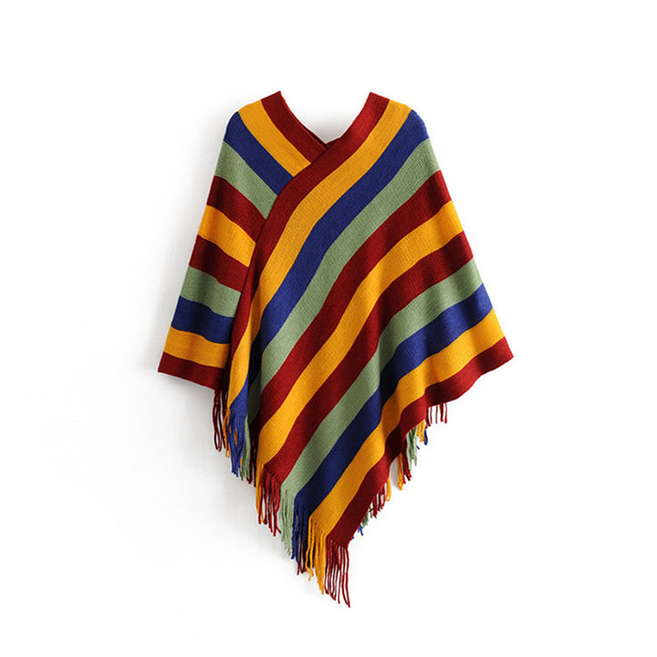 Châle à rayures colorées tibétaines avec Buddha Stones , pull à pompons, écharpe de voyage confortable pour l'hiver