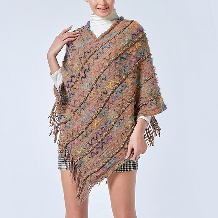 Châle rayé coloré tibétain avec Buddha Stones et pompons, pull d'hiver confortable pour voyage