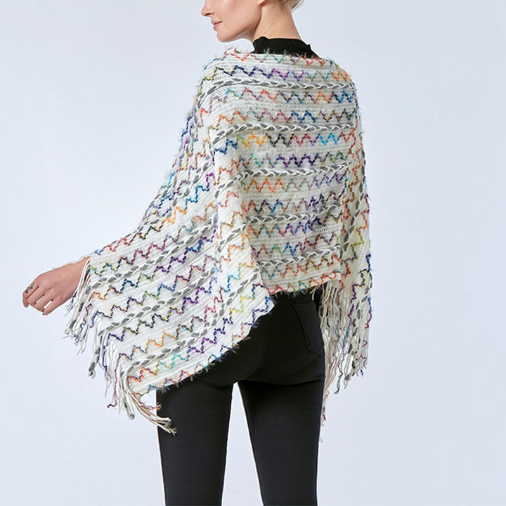 Châle rayé coloré tibétain avec Buddha Stones et pompons, pull d'hiver confortable pour voyage