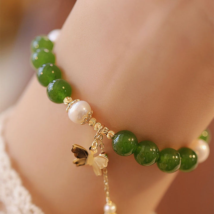 Bracelet de force et de courage en perles de calcédoine verte naturelle et Buddha Stones