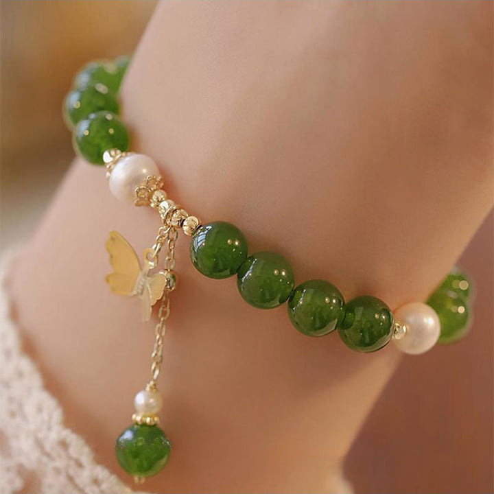 Bracelet de force et de courage en perles de calcédoine verte naturelle et Buddha Stones