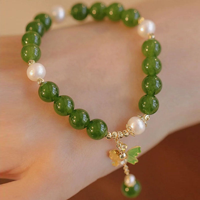 Bracelet de force et de courage en perles de calcédoine verte naturelle et Buddha Stones