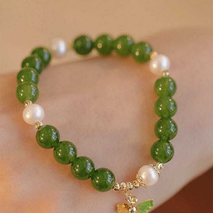 Bracelet de force et de courage en perles de calcédoine verte naturelle et Buddha Stones