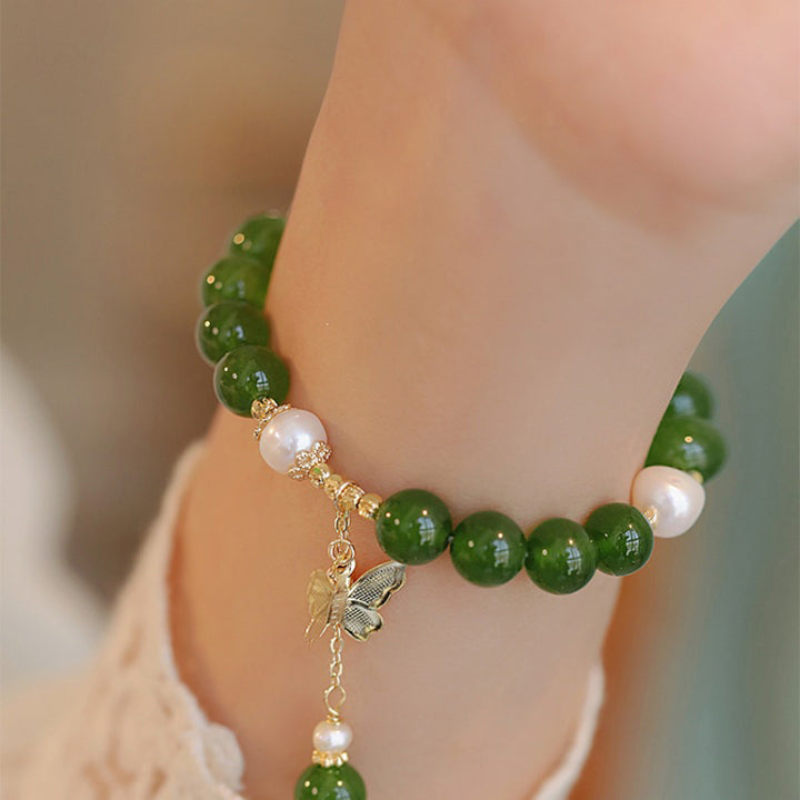 Bracelet de force et de courage en perles de calcédoine verte naturelle et Buddha Stones