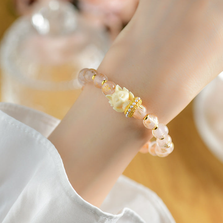 Bracelet porte-bonheur en perles de verre Liuli , Buddha Stones, encens tibétain, renard à neuf queues, lotus