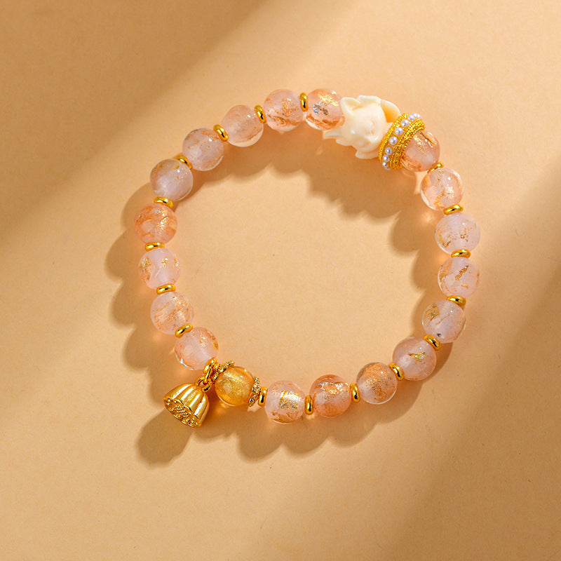 Bracelet porte-bonheur en perles de verre Liuli , Buddha Stones, encens tibétain, renard à neuf queues, lotus