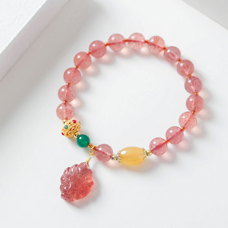 Bracelet de guérison en quartz fraise naturel Buddha Stones, renard à neuf queues