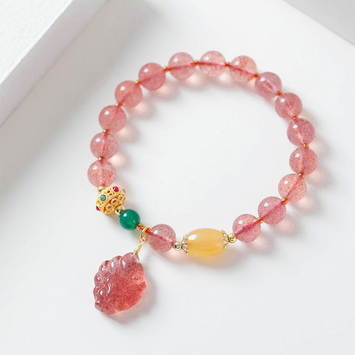 Bracelet de guérison en quartz fraise naturel Buddha Stones, renard à neuf queues