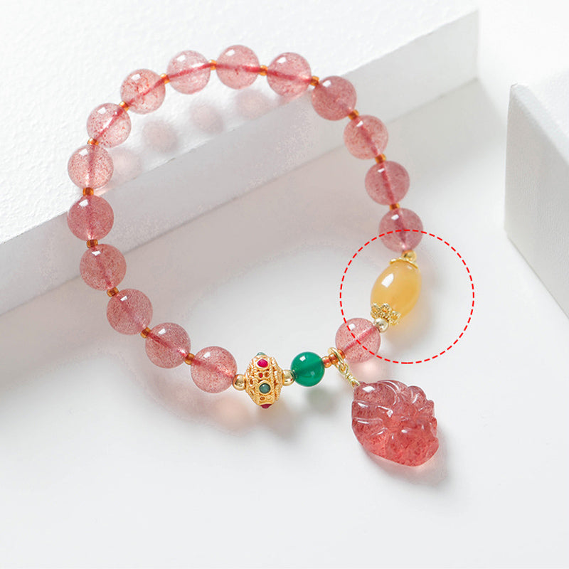 Bracelet de guérison en quartz fraise naturel Buddha Stones, renard à neuf queues