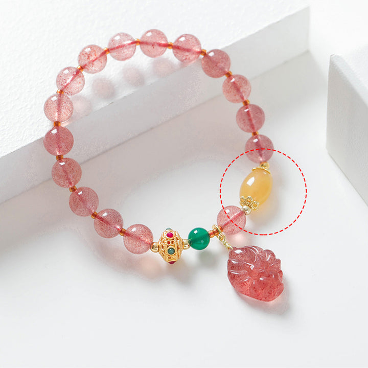 Bracelet de guérison en quartz fraise naturel Buddha Stones, renard à neuf queues