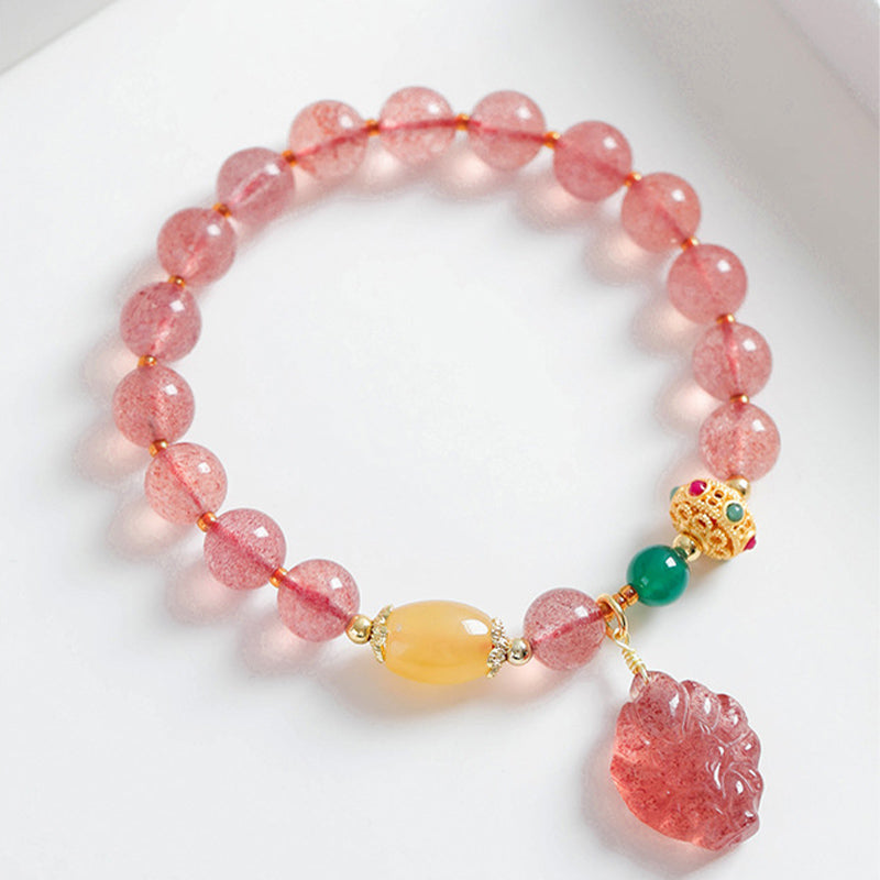 Bracelet de guérison en quartz fraise naturel Buddha Stones, renard à neuf queues