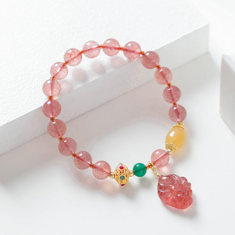 Bracelet de guérison en quartz fraise naturel Buddha Stones, renard à neuf queues