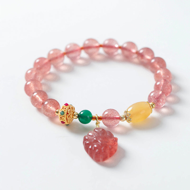 Bracelet de guérison en quartz fraise naturel Buddha Stones, renard à neuf queues