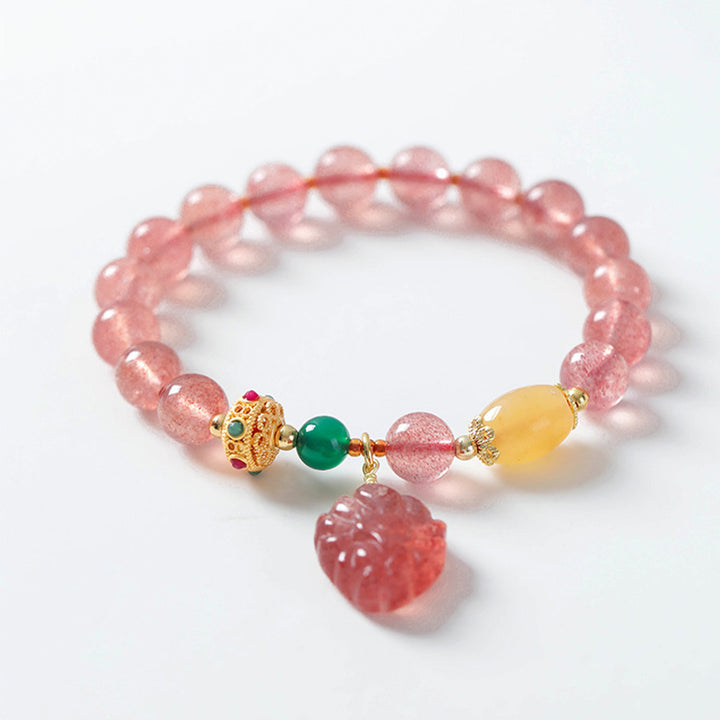 Bracelet de guérison en quartz fraise naturel Buddha Stones, renard à neuf queues