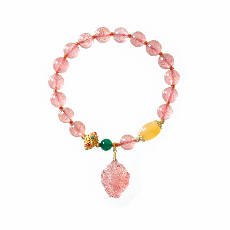 Bracelet de guérison en quartz fraise naturel Buddha Stones, renard à neuf queues