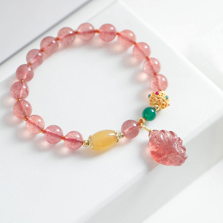 Bracelet de guérison en quartz fraise naturel Buddha Stones, renard à neuf queues