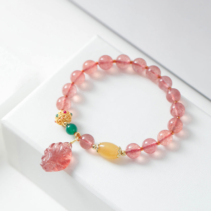 Bracelet de guérison en quartz fraise naturel Buddha Stones, renard à neuf queues