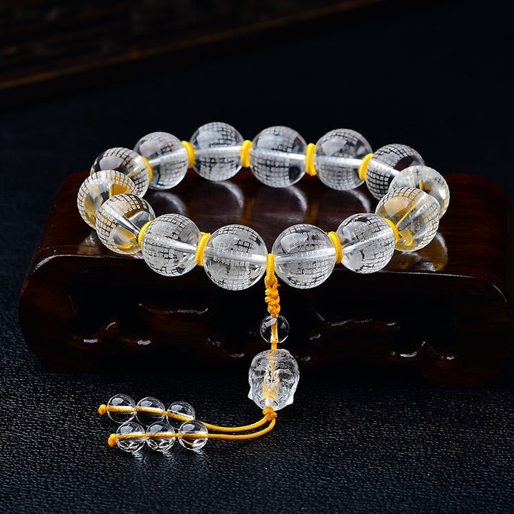 Bracelet de guérison en cristal blanc tibétain en Buddha Stones, moitié démon, moitié Bouddha, Sutra du cœur, Lotus