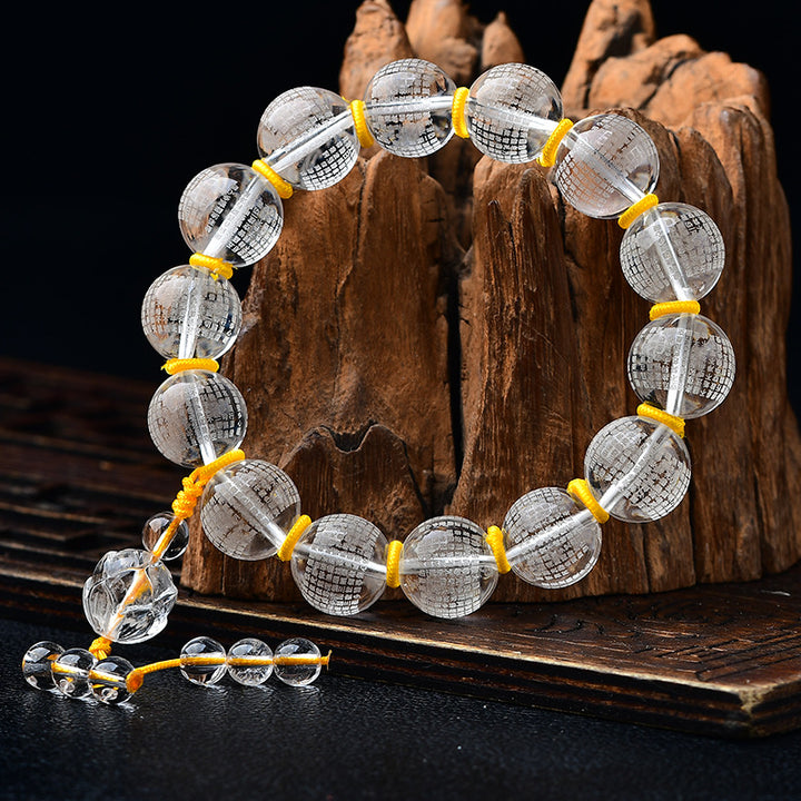 Bracelet de guérison en cristal blanc tibétain en Buddha Stones, moitié démon, moitié Bouddha, Sutra du cœur, Lotus
