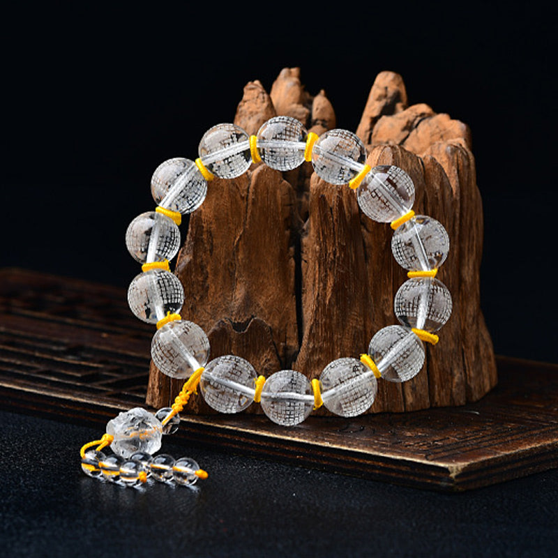 Bracelet de guérison en cristal blanc tibétain en Buddha Stones, moitié démon, moitié Bouddha, Sutra du cœur, Lotus