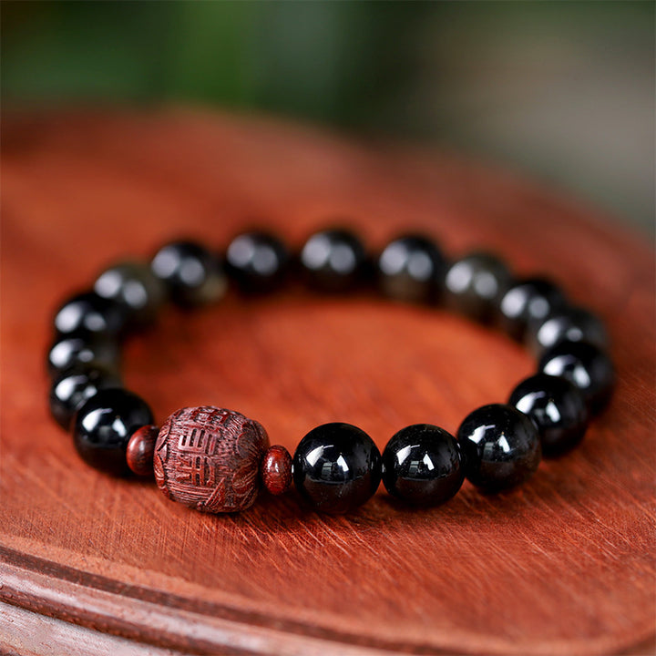 Bracelet de guérison en obsidienne arc-en-ciel avec Buddha Stones et reflets dorés naturels Om Mani Padme Hum Fu