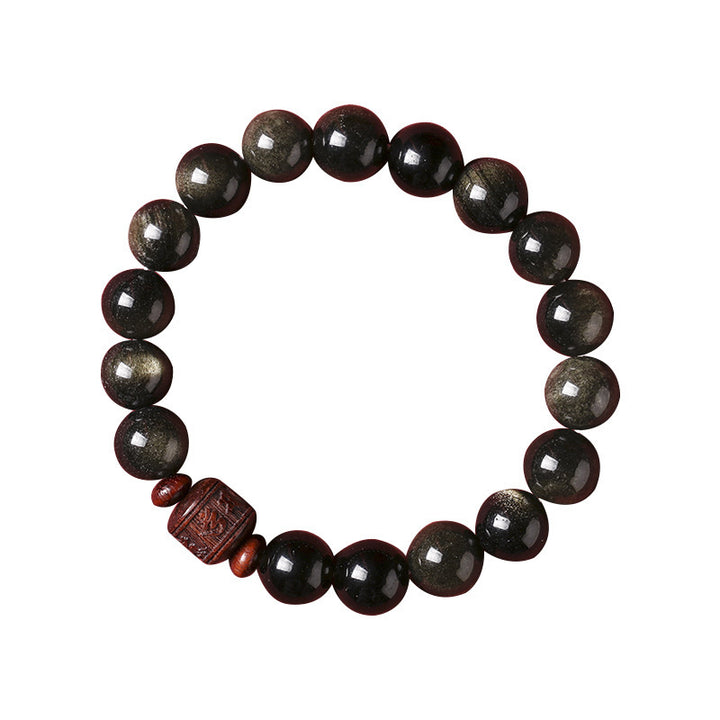 Bracelet de guérison en obsidienne arc-en-ciel avec Buddha Stones et reflets dorés naturels Om Mani Padme Hum Fu