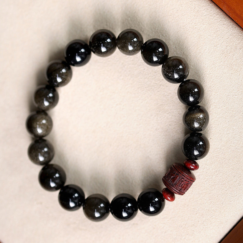 Bracelet de guérison en obsidienne arc-en-ciel avec Buddha Stones et reflets dorés naturels Om Mani Padme Hum Fu