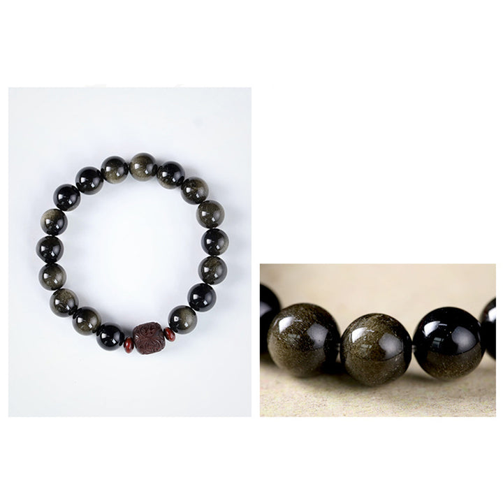 Bracelet de guérison en obsidienne arc-en-ciel avec Buddha Stones et reflets dorés naturels Om Mani Padme Hum Fu