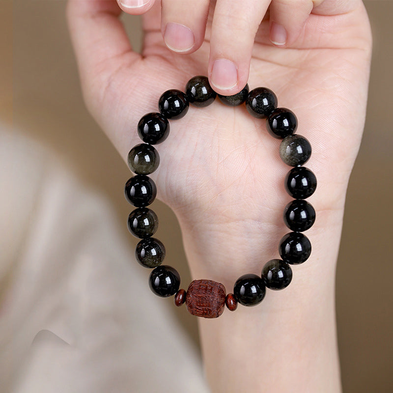 Bracelet de guérison en obsidienne arc-en-ciel avec Buddha Stones et reflets dorés naturels Om Mani Padme Hum Fu