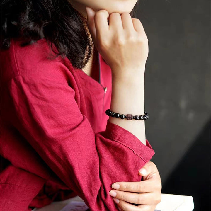 Bracelet de guérison en obsidienne arc-en-ciel avec Buddha Stones et reflets dorés naturels Om Mani Padme Hum Fu