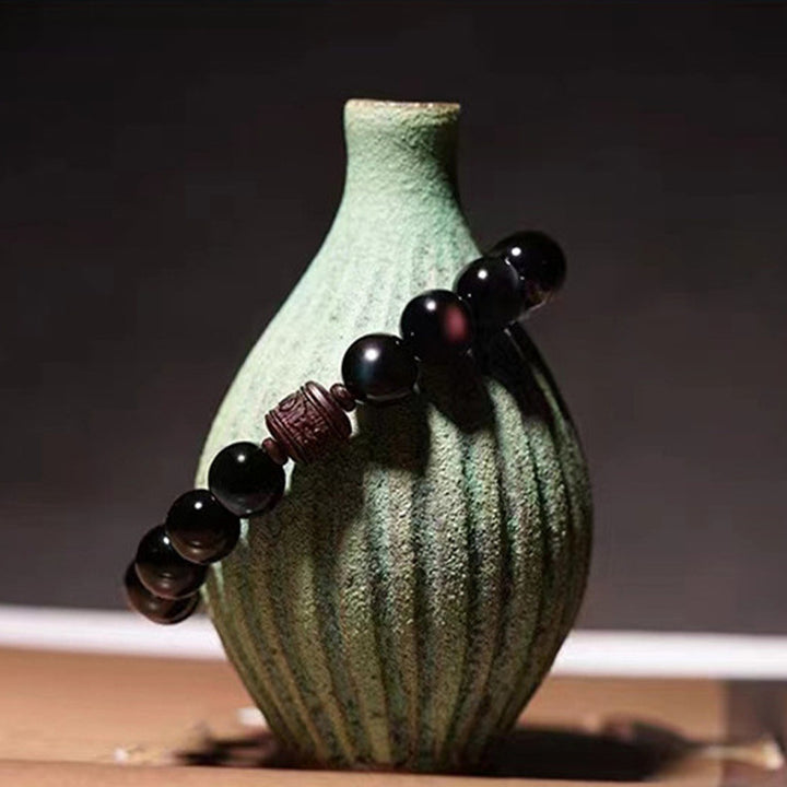 Bracelet de guérison en obsidienne arc-en-ciel avec Buddha Stones et reflets dorés naturels Om Mani Padme Hum Fu