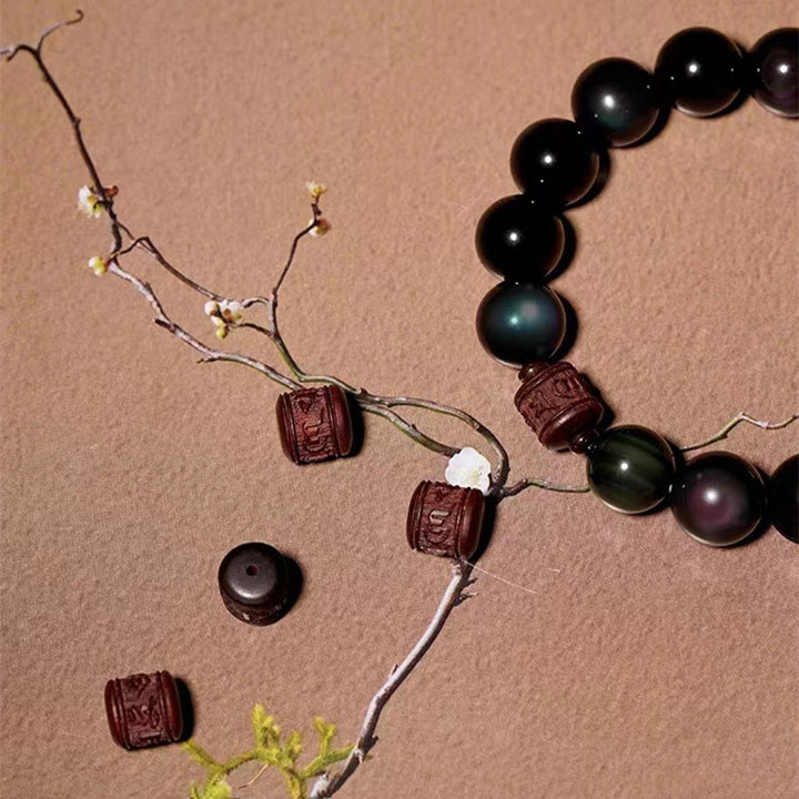 Bracelet de guérison en obsidienne arc-en-ciel avec Buddha Stones et reflets dorés naturels Om Mani Padme Hum Fu