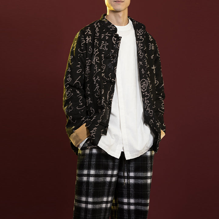 Buddha Stones Calligraphie chinoise Vêtements Veste Manteau Costume Tang Vêtements pour hommes