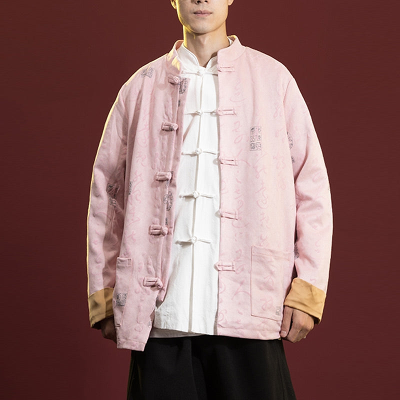 Buddha Stones Calligraphie chinoise Vêtements Veste Manteau Costume Tang Vêtements pour hommes